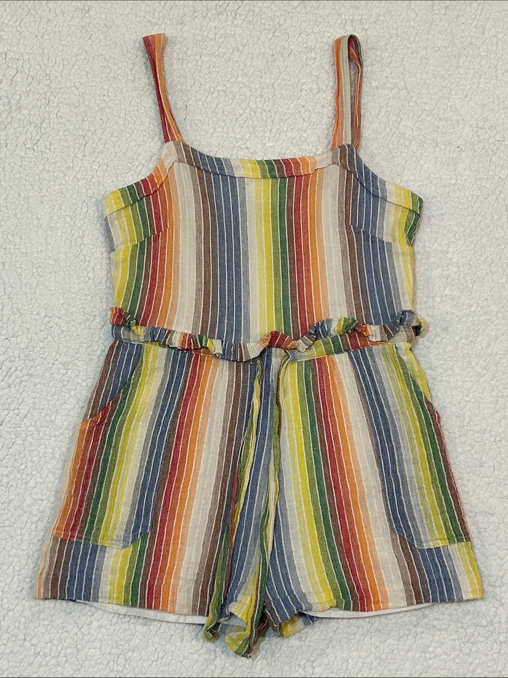 Saylor Roxie Romper in Multi Medium 100% Cotton Rainbow Stripes Beach Vacation